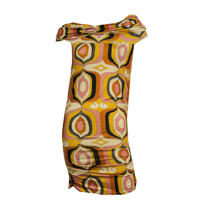 Matthew Multicolor Printed Off Shoulders Draped mini Bodycon Dress size 2