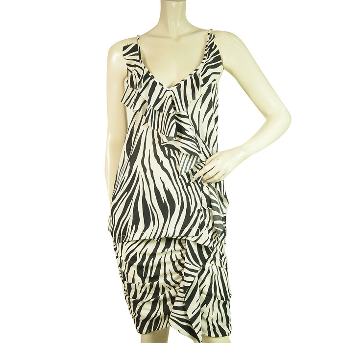 Uniforme Cream & Black Zebra Animal Print Cami Top Mini Skirt Set size S