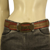 DOLCE & GABBANA WOMAN'S Two Tone Brown Leather Brass Tone HW BELT Size 85