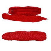 Denise Razzouk Red Braided Zip Opening w. Tassel Half Moon Clutch Bag Handbag