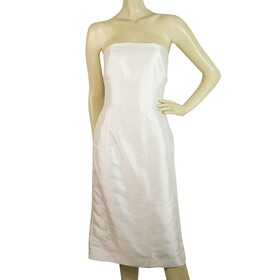 Amanda Wakeley Elements White Strapless Back Zip knee Length Midi Dress sz UK 12