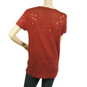 IRO Clay Red Linen Short Sleeve T-shirt Top with Holes size XS