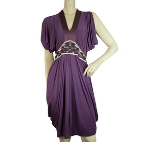 Pinko Purple Draped Empire Waist Beads Sequins Sleeveless Knee Dress sz L