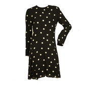 Saint Laurent black viscose long-sleeve polka-dot Crêpe mini dress