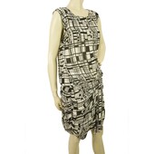 Anna Molinari Geometrical Printed Black White Silk Draped mini Dress