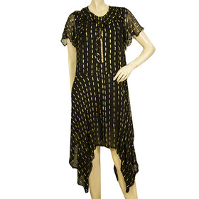 Zadig &amp; Voltaire Rool Shiny Black Gold Asymmetric Handkerchief dress size L