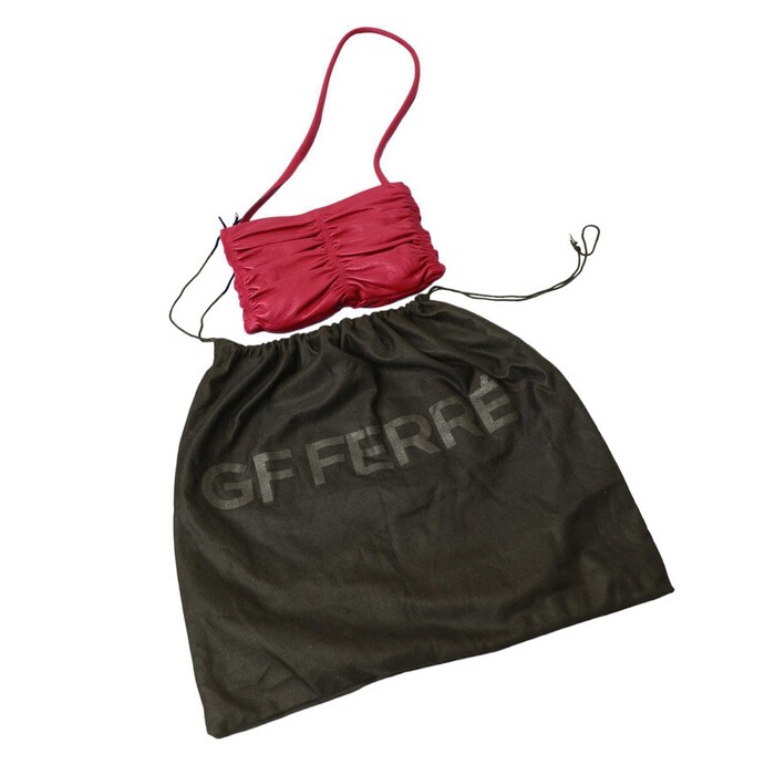 Gianfranco Ferre Red Leather Draped Pleated Shoulder Bag Small Handbag