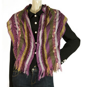 Multicolor Purple Stripes Ruched Long Scarf Wrap Cache Col
