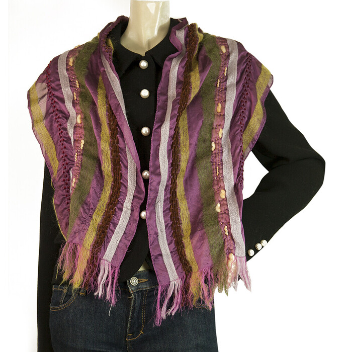 Multicolor Purple Stripes Ruched Long Scarf Wrap Cache Col