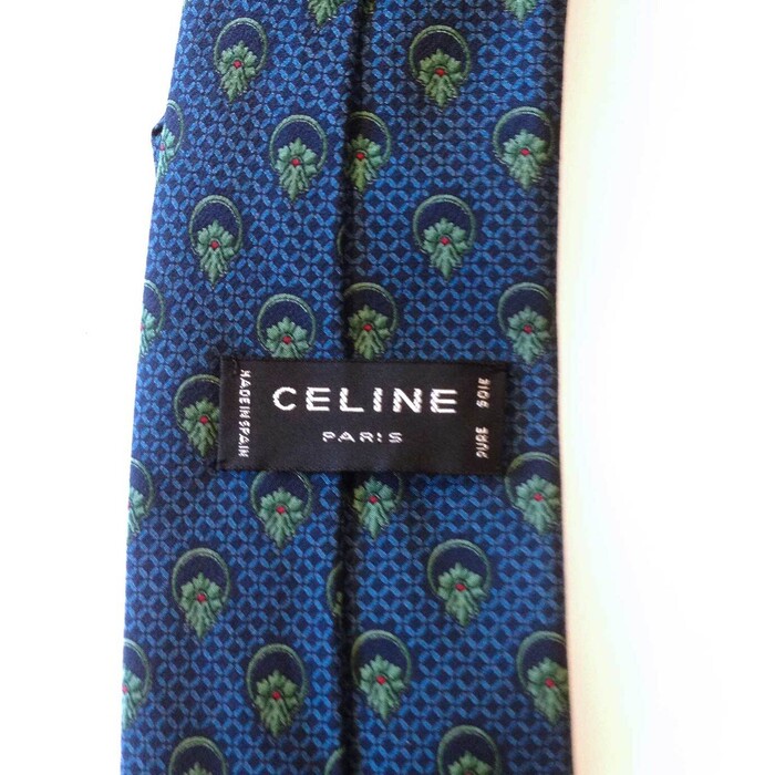 Celine 100% Silk Blue & Green Floral Pattern Men's Neck Tie Necktie