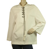 ETRO White Cotton Pearls and Beads Neckline, Tassels Blouse Tunic Top size 38