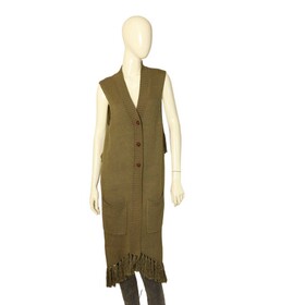 Opening Ceremony Olive Green Wool Knit Gillet Vest Top Fringes Shorter Back M