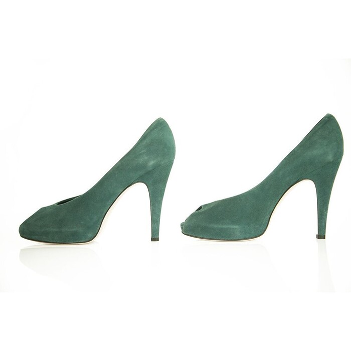 Gianvito Rossi Teal See Green Suede Peep Toe Pumps Slim High Heels Shoes sz 41