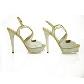 Yves Saint Laurent YSL Gray Suede Slingback Platform Heel open toe Pumps 40