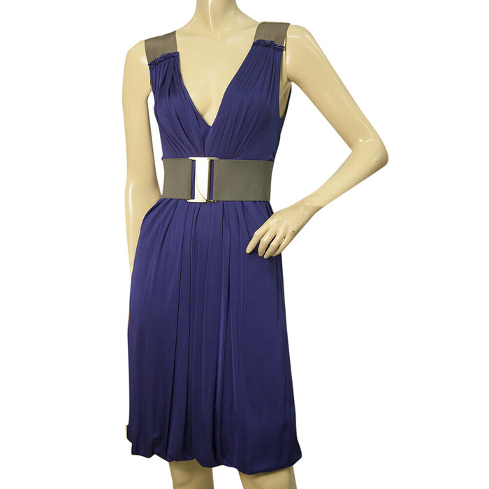 Philosophy di Alberta Ferretti Blue Belted Draped V Neckline Sleeveless dress 42