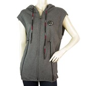 Philipp Plein Sport Gray Sleeveless Vest Hooded Zipper Cotton Top Jacket Unisex