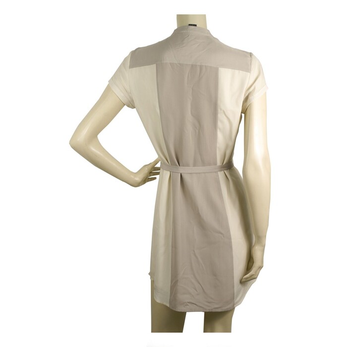 Armani Exchange White Gray Small Pleats Belted Mini Length Shirt dress size 0