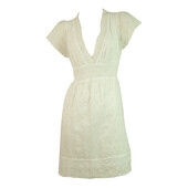 BCBG Max Azria White Broderie V Neckline Black Belt Mini Length Dress size XS