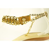 Roberto Cavalli gold & tan leather chain sandals slides ankle strap sz 37