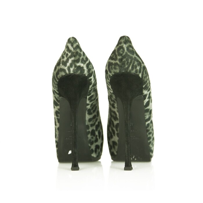 Yves Saint Laurent Gray Leopard Calf Hair Tribute Tribtoo Heels Pumps 40 Shoes