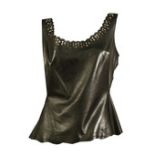 Zac Posen Black Laser Cut Leather Front Silk Back Sleeveless Tank Top size 8