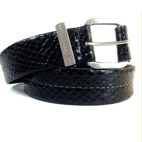 Armani Jeans Black Snakeskin Leather Belt and Silvertone Buckle