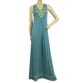 Ranna Gill Blue Turquoise Embroidered Bib Sleeveless Maxi Long Dress size S