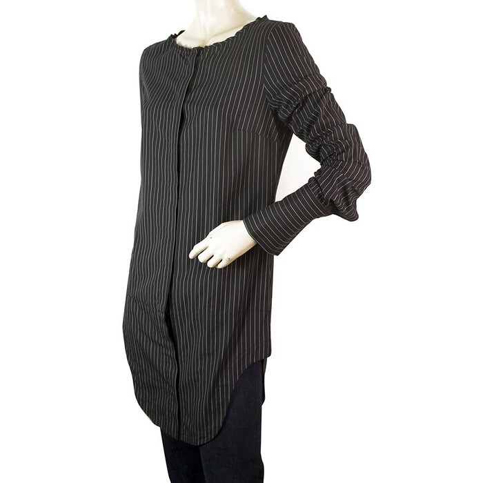 Dondup Black White Stripes Long Button Shirt Long Sleeves Collarless Top sz 42