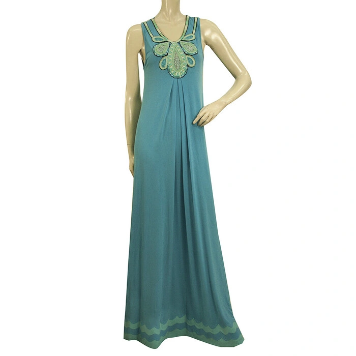 sachin and babi light blue dress Ranna Gill Blue Turquoise Embroidered Bib Sleeveless Maxi Long Dress Size S