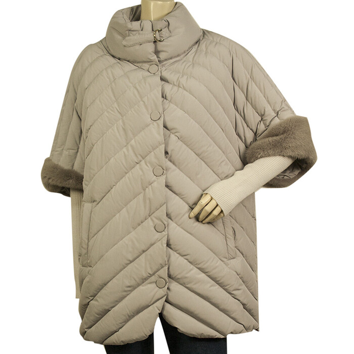 Florence mode Gray Quilted Puffer Jacket Coat Vison Mink Fur Short Sleeve 42