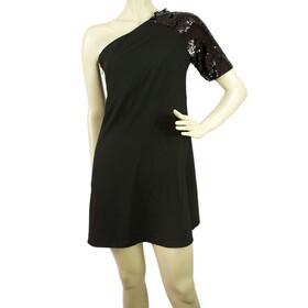 New Nwt Just Roberto Cavalli Black One Shoulder Sequined Bias Mini Dress sz 42