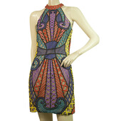 Forever Unique Mika Multicolor Halter Sleeveless Laser Cut Mini Dress size UK 8