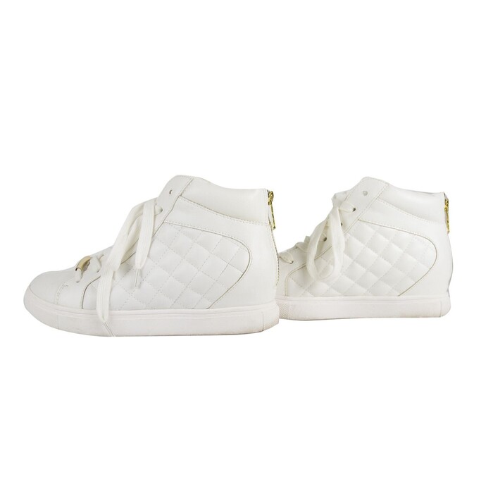 Juicy Couture Quilted White Leather High-Top Sneakers Wedge Trainers Shoes 7.5