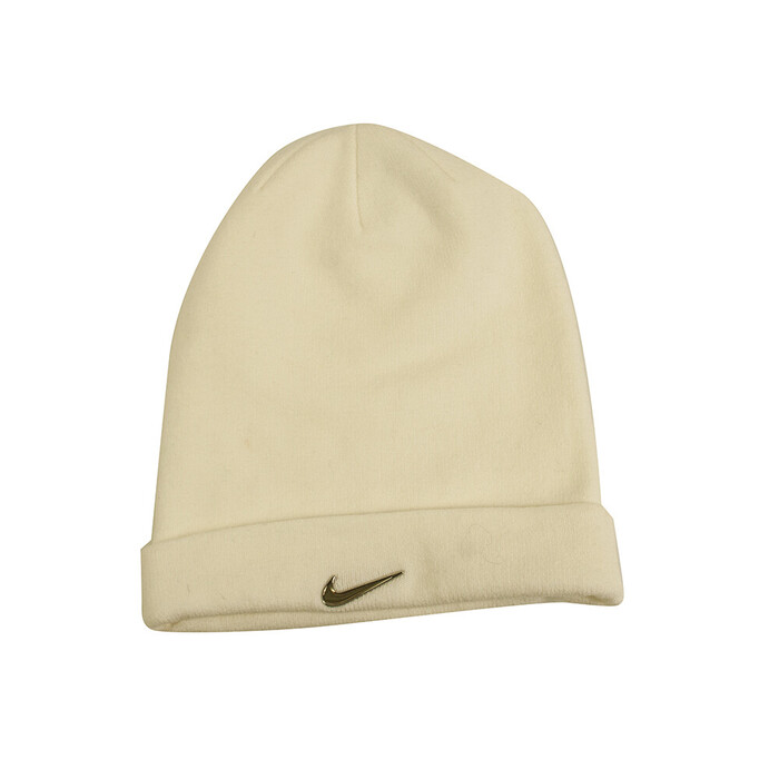 Nike Cream Acrylic Knit Silver Logo Warm Beanie Winter Hat OS