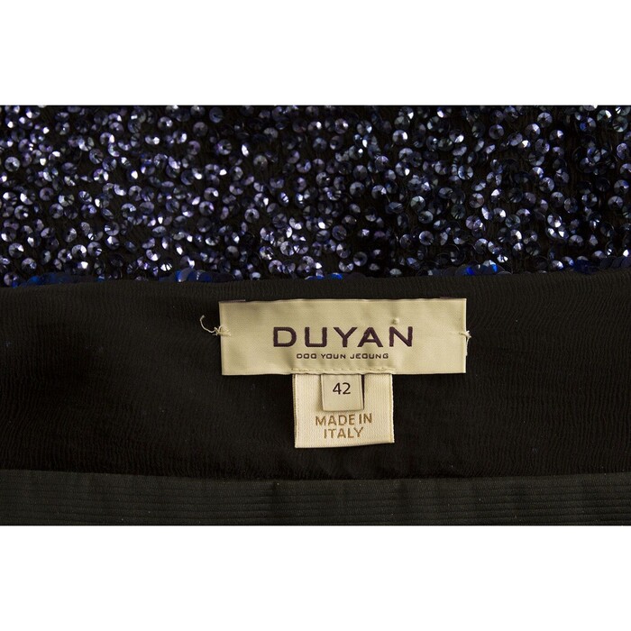 Duyan Midnight Blue Black Fully Sequined Knee Length Bow Dress size 42 It