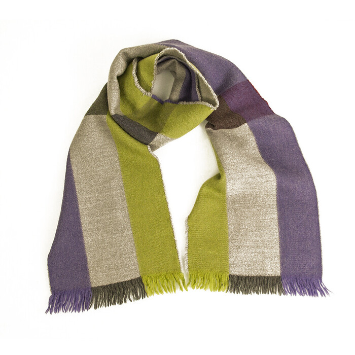 Johnstons Purple Gray Green 100% Merino Fringes Long Wool Scarf Wrap Cache Col