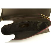 Iceberg Brown Fuchsia Leather Leaves Flap top Clutch Evening Hand Bag w. Chain