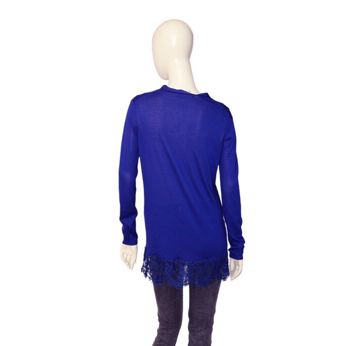 Emilio Pucci Blue Virgin Wool Knit & Lace Open front Cardigan Cardi