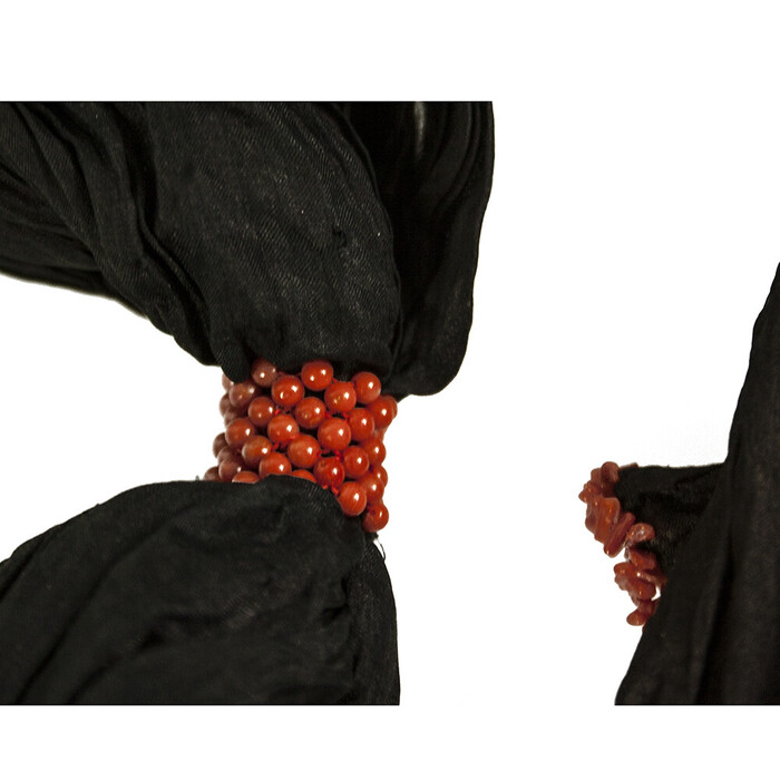 D A Anagnostopoulos Mykonos Black Fabric Red Corals Scarf Necklace