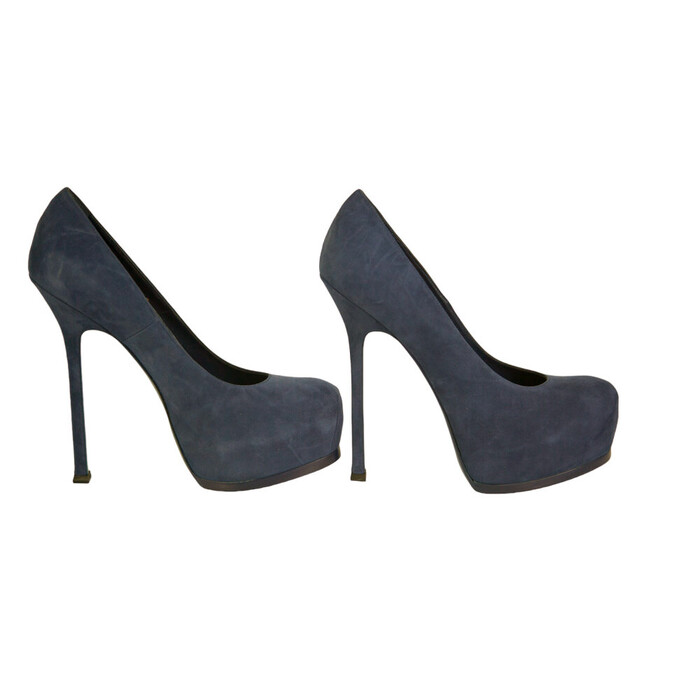 NWOB Yves Saint Laurent Blue Suede Tribute Tribtoo Heels Platform Pumps 40 Shoes