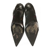 Gina Tweed Fabric Black Patent Leather Boots Slim heels Shoes Back Zipper sz 6