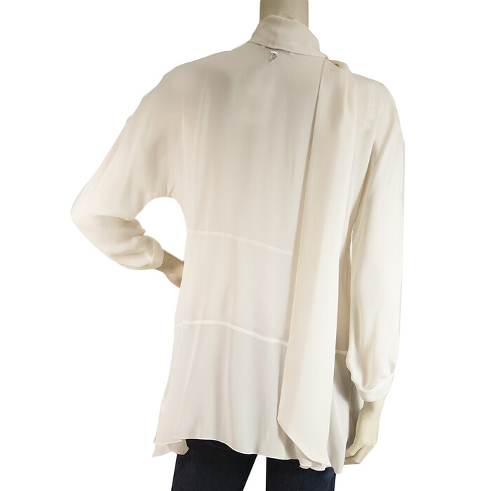 Dondup Off White Ecru 100% Silk Long Blouse Top with Scarf size 42