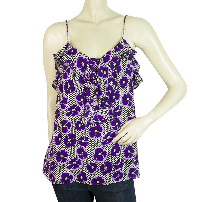 Milly of New York Pansies Purple Silk Floral Sleeveless Cami Top - Sz 4