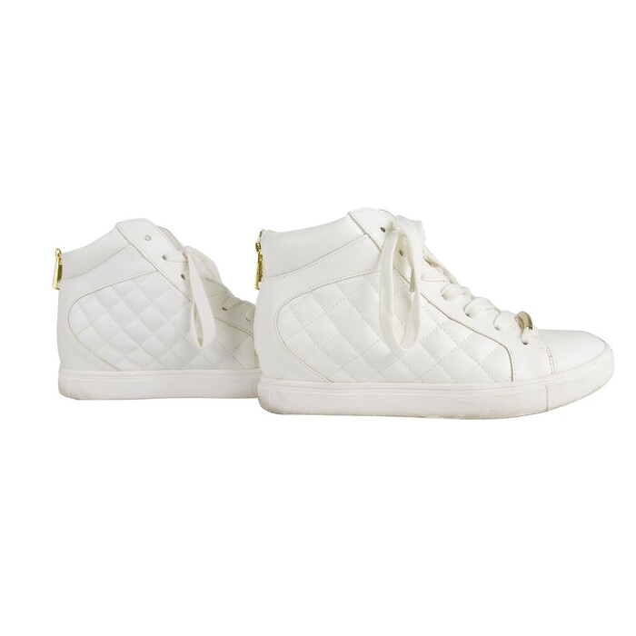 Juicy Couture Quilted White Leather High-Top Sneakers Wedge Trainers Shoes 7.5