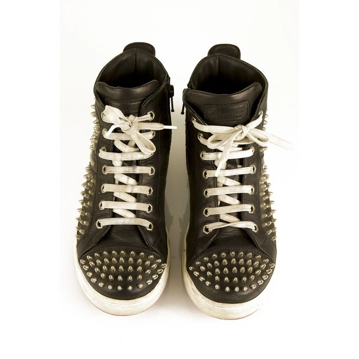 PHILIPP PLEIN Studded Hi-top Leather Sneakers High Top Trainers sz
