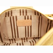 Hogan Gold Leather Beige Det. Shoulder Strap Handbag Zipper top Bag