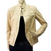 Women's Earl Jeans Beige Fitted Button Front Short Jacket Size P