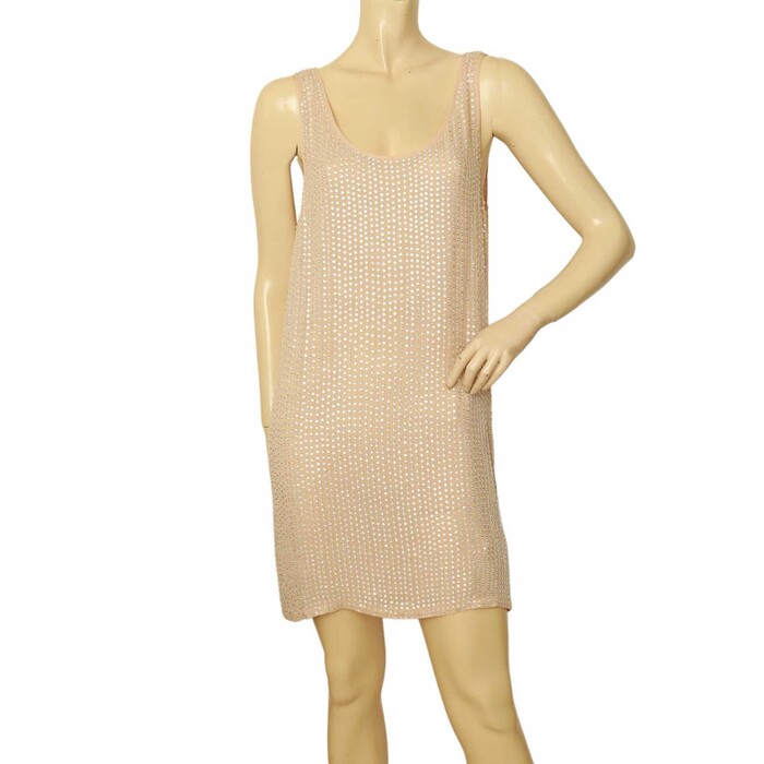 Haute Hippie Pinkish Beige Silk Fully Sequined Mini Length Tank Dress size S