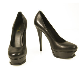 Yves Saint Laurent YSL Tribute Black Leather Round toe Platform Heels Pumps 40