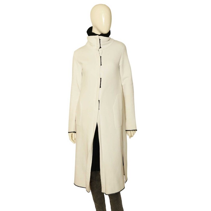 Lotus Eaters White w.Black Trim Cotton Polyester Long Coat Jacket size S